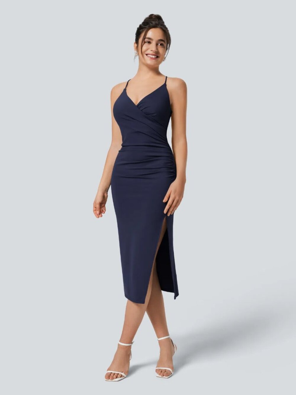 SoftlyZero™ Airy Crossover Ruched Lace Up Bodycon Cool Touch Dress-UPF50+